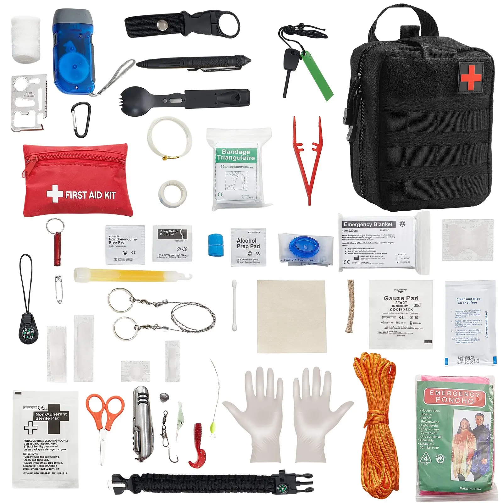 VEVOR 250-Piece Compact Size Survival First Aid Kit, 600D Nylon High-Strength Trauma Bag with Flashlight, 2.2 lbs, 8.3x6x4.3 in, for Outdoor Backpacking & Camping Needs,sohochic