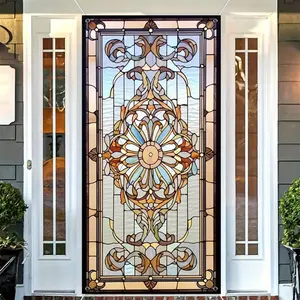 Polyester Stained Glass Door Cover Banner,  Non-Electric, Versatile Home & Event Decor, Easy Hang Indoor Door Tapestry Ornaments