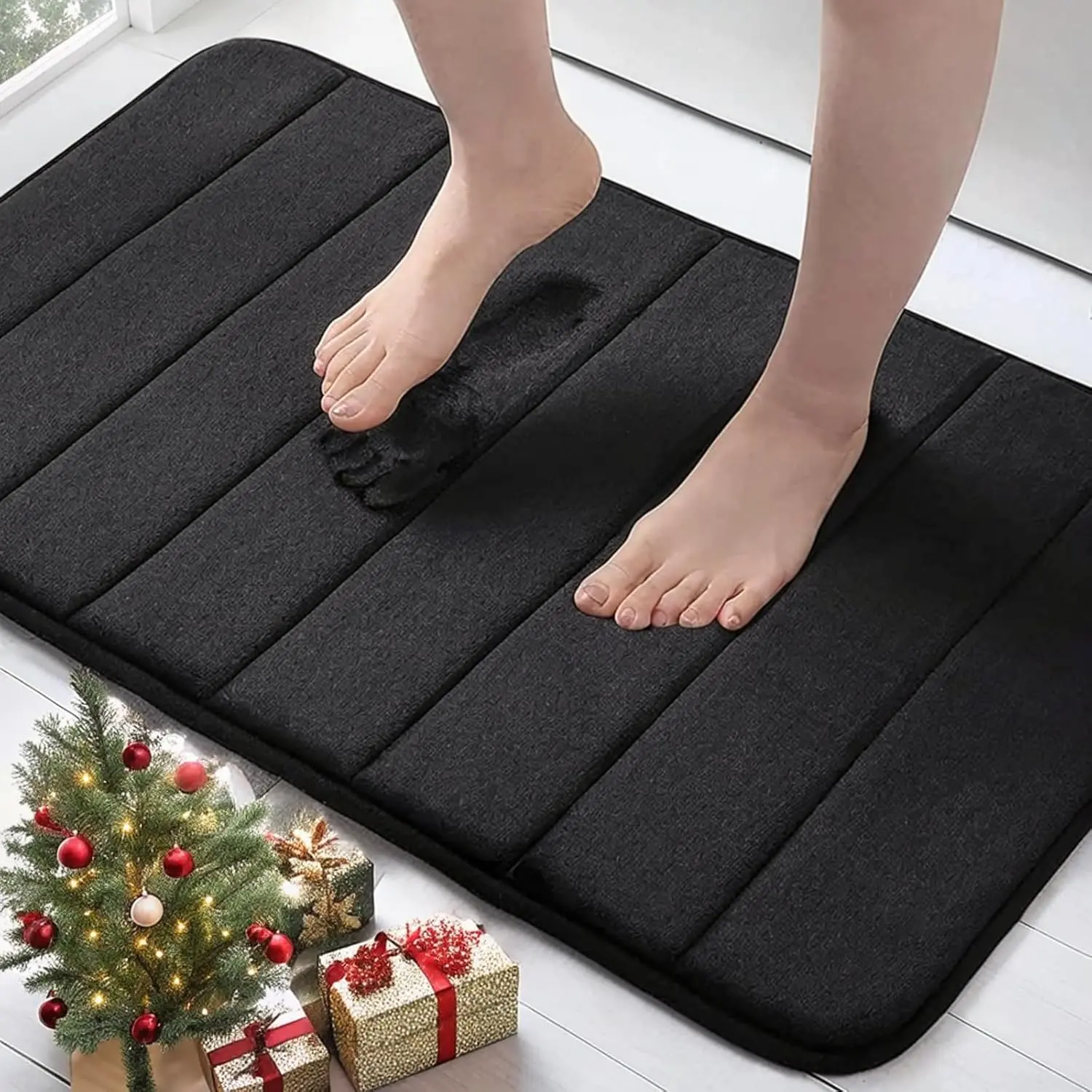 Memory Foam Bath Mat, 24" x 16", Ultra Soft and Non-Slip Bathroom Rugs, Water Absorbent and Machine Washable Bath Rug for Bathroom, Shower, and Tub, Black