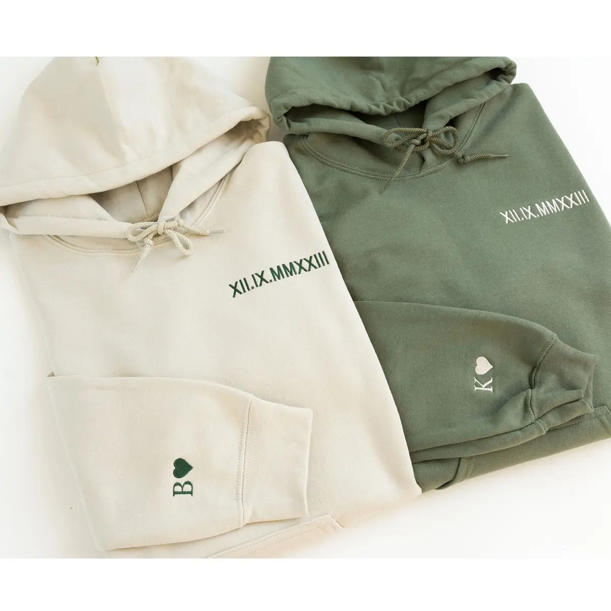 Custom Embroidered Roman Numeral Hoodie - Couples Gift - Personalized Gifts Date Hoodie Initial on Sleeve - Engagements, 1st Anniversary gift