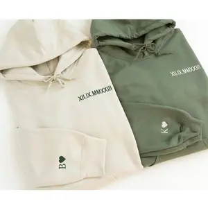 Custom Embroidered Roman Numeral Hoodie - Couples Gift - Personalized Gifts Date Hoodie Initial on Sleeve - Engagements, 1st Anniversary gift