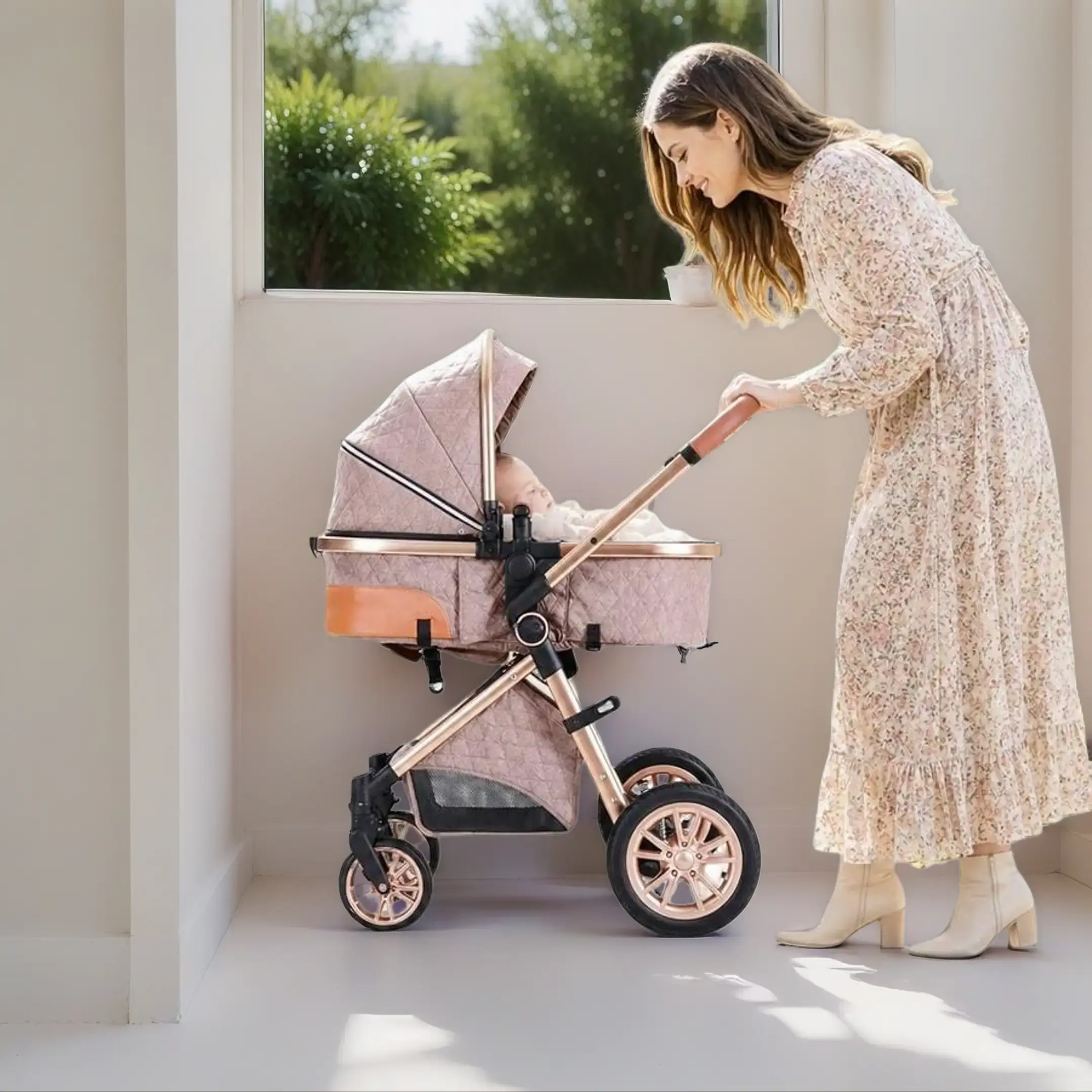 High-View 2-in-1 Baby Stroller - Multi-Functional Reversible Unisex Pushchair for Newborns to Toddlers (10-15 kg), Foldable Landscape-Friendly Shock-Absorbing Portable Travel Gear That Grows With Child