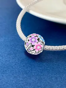 Original Design Silver Plated Charm Hydrangea Firefly Butterfly Beaded Pendant Ball for Bracelet Making Kit, DIY Women Daily Wear Jewelry Gift, Bling Stylish Accessory