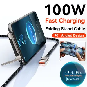 100W Fast Charging Phone Stand Charging Cable Nylon-Braided USB-C Charger Cable with Rotatable Phone Stand Type-C Charger cable for Samsug S26 for Samsung A17/A07 /A36 for Moto G Pure