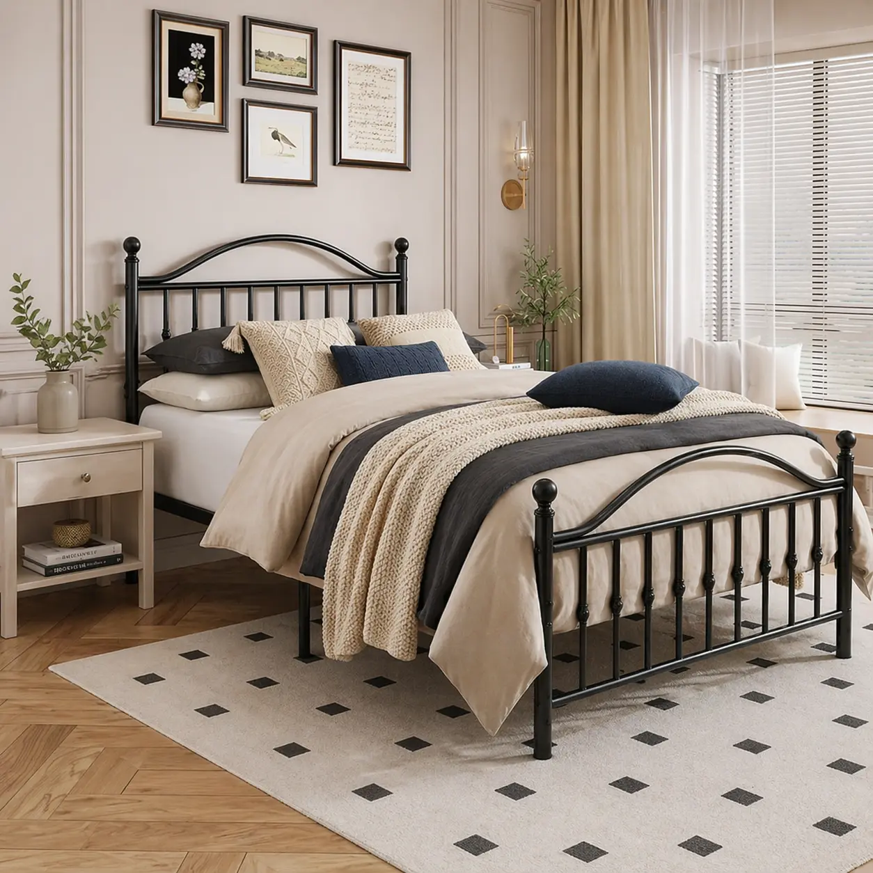 SA-Garvee 12.6 Inch Twin Size Metal Platform Bed Frame with Victorian Vintage Headboard and Footboard/Mattress Foundation/Under Bed Storage/No Box Spring Needed/Easy Assembly/Noise Free, Black