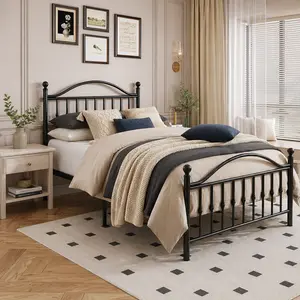 SA-Garvee 12.6 Inch Twin Size Metal Platform Bed Frame with Victorian Vintage Headboard and Footboard/Mattress Foundation/Under Bed Storage/No Box Spring Needed/Easy Assembly/Noise Free, Black