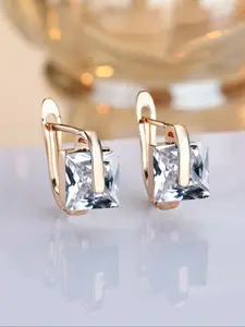 Women's Elegant Copper Earrings, Square Design, Zirconia Jewelry for All Seasons, Perfect Birthday Gift