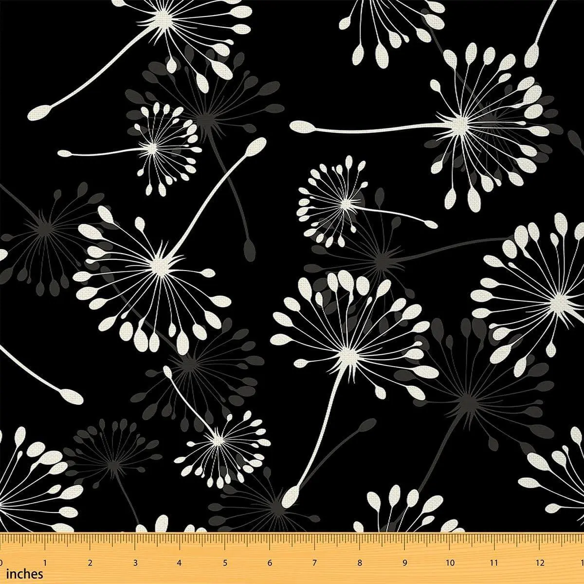 Dandelion Upholstery Fabric,Blossom Flowers Pattern Decorative Fabric Upholstery and Home DIY Projects,Botanical Floral Printed Soft Flannel,,White Black