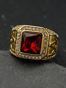Unique design sense, niche fashion personality, versatile 316 stainless steel inlaid with colored artificial gemstones Sparkling Zircon Inlay AG Freemasonry retro men's ring Cubic Zirconia Ring