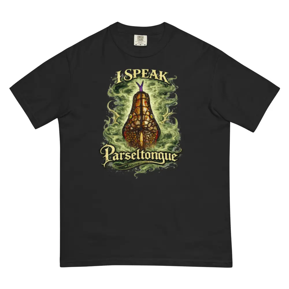 Slytherin themed T-Shirt, "I speak Parseltongue" 100% Cotton Heavyweight Garment-Dyed Soft Structured Fit