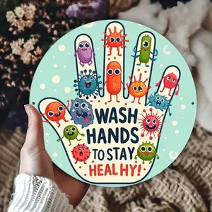 Hand Shaped Health Reminder Sign, 1 Count Cute Cartoon Pattern Desktop Plaque, Durable & Waterproof Plaque for Home, Bathroom, School Nurse Office, Decor