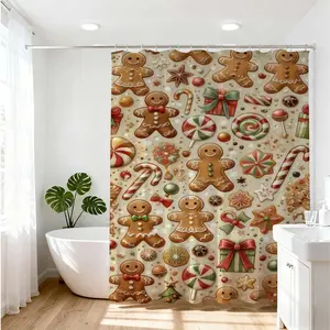 1pc Festive Holiday Gingerbread Shower Curtain for Bathroom Decoration Retro Christmas Theme Home Décor Multicolor Candy Cane Pattern Ideal for Enhancing Bathing Experience Seasonal Bathroom Style Warm and Cozy Ambience
