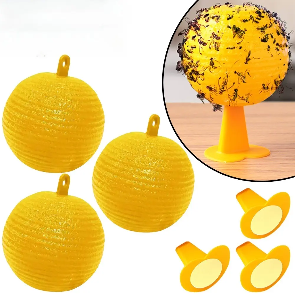 3pcs/set, Indoor And Outdoor Yellow Insect Trapping Ball, Containing Insect Trapping Ball * 3 + Base * 3, Pest Trap, Fruit Fly Catcher, Fly Sticky Trap, Home Pest Control, Suitable for Kitchens, Living Rooms, Offices