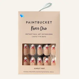 Paintbucket Scarlet Twist Press On Nails - Almond Shape, Medium Length, 24 Nails in The Holiday Collection