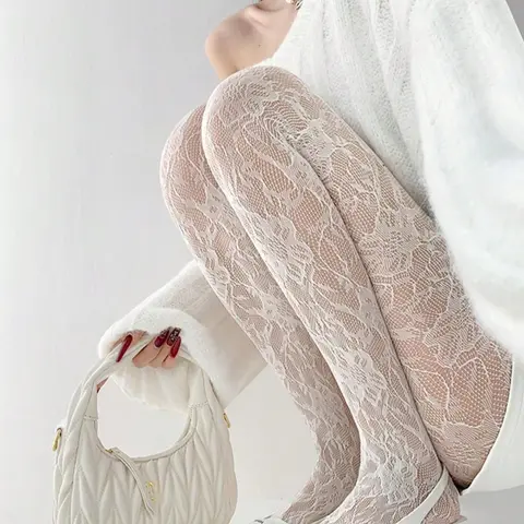 New Vintage French Floral Rose Pattern Fishnet Pantyhose Tights, Openwork Sexy Black/white Fishnet Stockings For Dress, For Christmas Gift Clothing