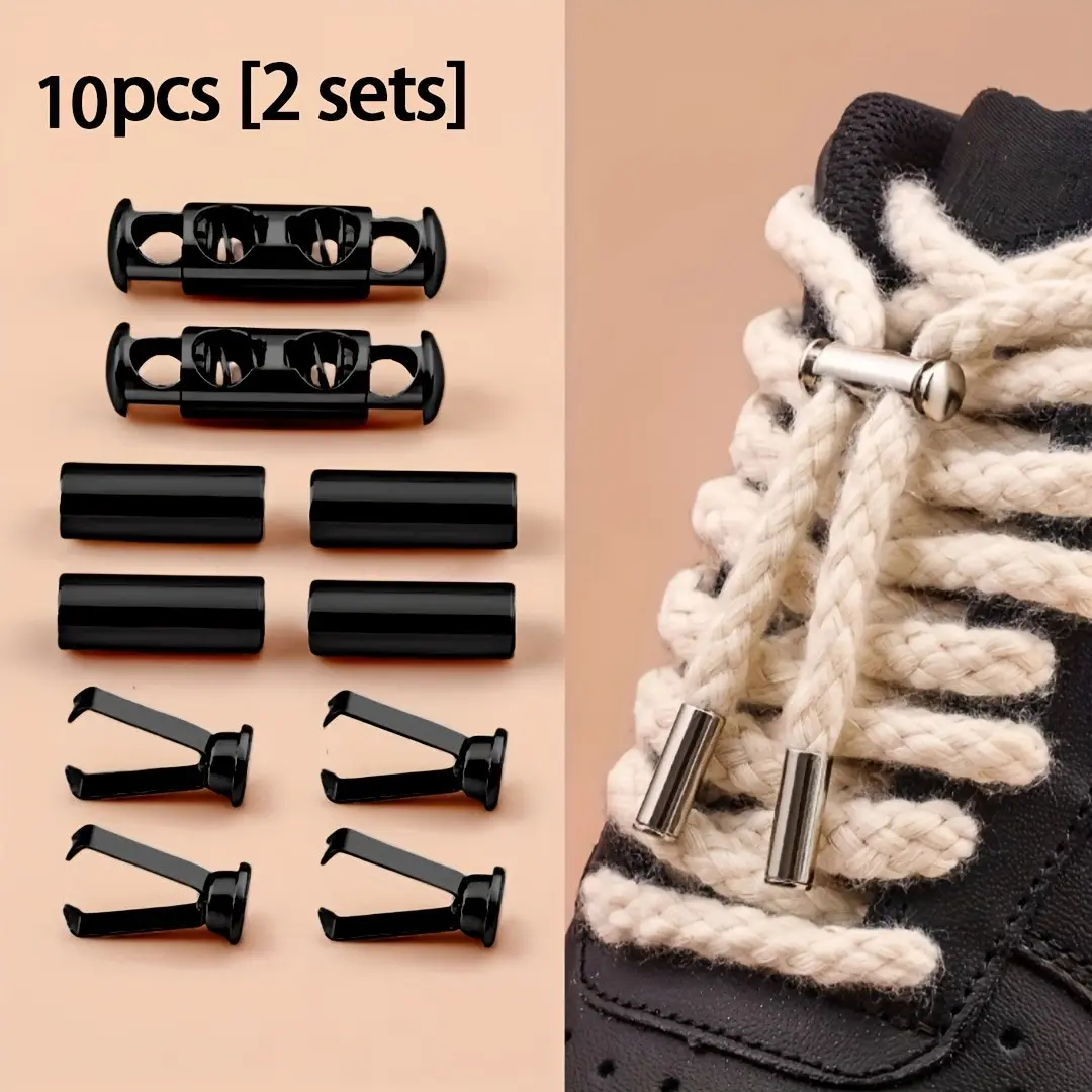 10pcs Spring Buckle Shoelace Lock, No Installation Button Pull Cord, Adjustable Metal Clip, Durable, Easy to Use, for Shoes, Hoodies, Pants, Cables