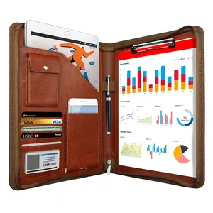 Padfolio Organizer, WRIYES Leather Planner Binder, 10.2 Inch Portfolio Folder for Documents, Letter Size Business Card Holder for Men&Women (Brown)