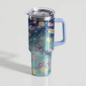 TAHOFLEX 30 oz Galactic Garden Insulated Tumbler, Nebula Blue Travel Mug with Glowing Floral Print, Dreamy Aesthetic Water Bottle, Perfect Gift for Sci-Fi & Nature Lovers, 48H Iced