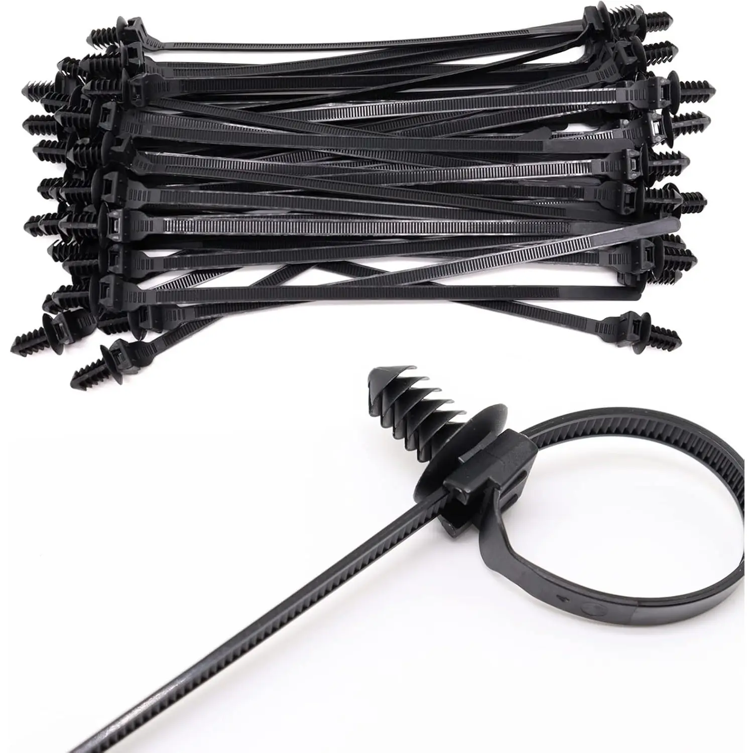 100Pack Push Mount Zip Ties 8 inch Cable Zip Tie Black Wire Tie with Push Pin Fir Tree Zip for Indoor and Outdoor - Home Improvement.