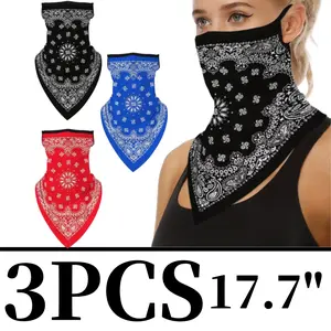 Unisex 3-Pack 1 Size Scarf Mask Bandana with Ear Loops, Outdoor Neck Gaiter Balaclava for UV Blocking, Dust Protection, Cooling Face Cover for Sports, Ski Activities, One Size