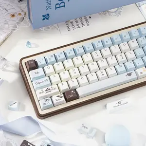 COOMICKEY Ergonomic Keycaps PBT 145 Keys Dye Sub Cherry Profile for 61/64/87/104/108 Cherry MX Switches ISO ANSI Layout Alice Mechanical Keyboard Cute Blue Custom Keycap Set