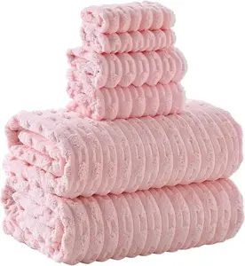 40x80 Inches Oversized Bath Sheets Large Bath Towels Set of 6 for Adults Soft Quick Dry Lightweight Lint Free Absorbent Stripe Microfiber Shower Towels (Pink,6 Piece)