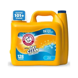 ARM & HAMMER Plus OxiClean Stain Fighters Liquid Laundry Detergent, Fresh Scent, 166.5 fl oz, 128 Loads
