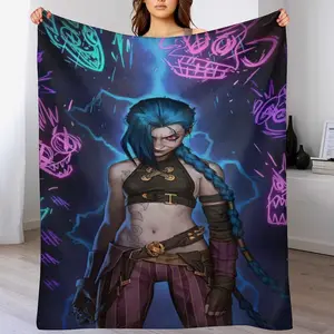 *Arcane* Jinx-Themed Throw Blanket, Jinx Fleece Blanket, & Neon Graffiti Art Blanket — Esports Room Decor & Exclusive Gifts for Gamers