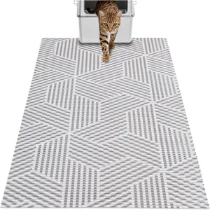 Litter Mat, 40x25 Inch Trimable & Soft  Pad, Leak-Proof & Non-Slip Bottom, Machine Washable, Scatter Control for Litter Box Area (Beige Geo)