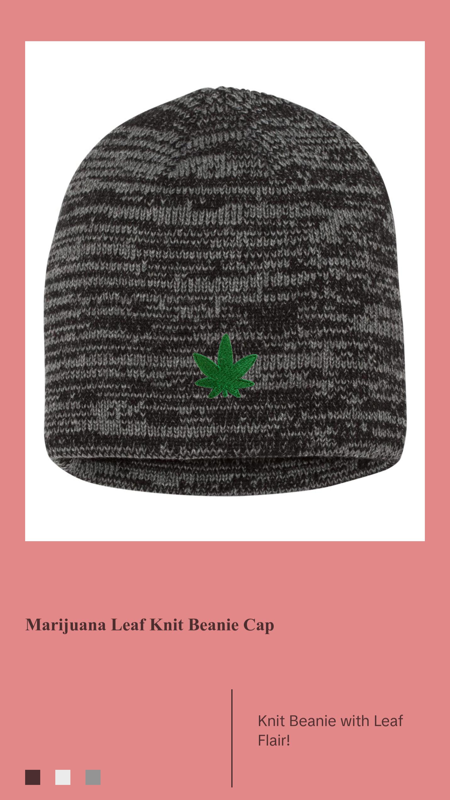 Marijuana Leaf Embroidered Knit Beanie Cap
