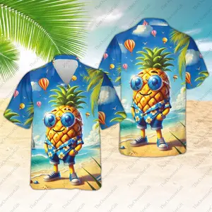 Funny Pineapple Hawaiian Shirt for Men and Women, Tropical Fruit Aloha Shirt, Beach Vacation Button Down, Summer Party Gift Idea