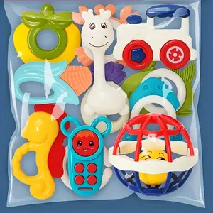 New Baby Rattle Bag Set Multi-Piece Teething Bell Handbell Soft Rubber Sensory Fitness Ball Infant Toy Set 12 Pieces