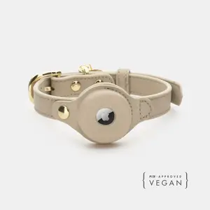 Nina Woof Cupertino Dog Collar - Air Tag Enabled Vegan Leather - Handmade Cowtag - Solid Design - Eco-Friendly & Tech-Savvy Pet Accessory
