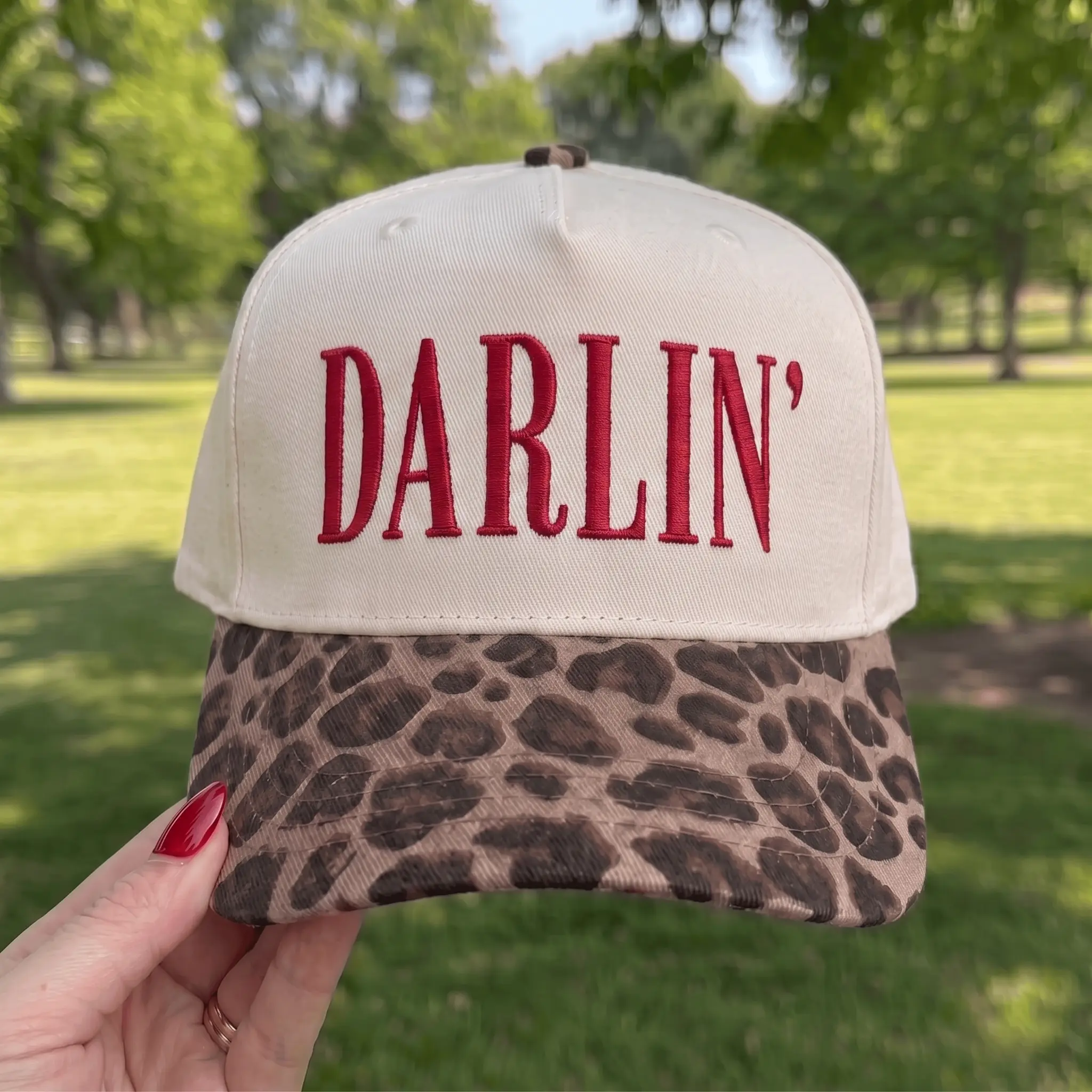 Darlin’ Embroidered Trucker Hat, Leopard Print Brim Baseball Cap, Western Southern Aesthetic Hat, Cute Country Gift for Women