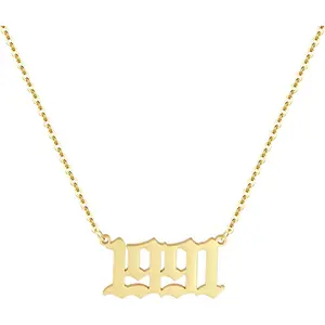 Birth Year Necklace 18K Gold Plated Birth Year Number Pendant Necklace Stainless Steel Birthday Year Necklace for Women,1970-2024