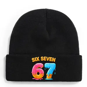 S&T Six Seven Ice Cream Drops 67 Number Knitted Hat - Colorful 67 Print - Elastic Winter Unisex, All-Season Comfortable, Fashionable Casual and Christmas Outfit - Trendy Personality Item