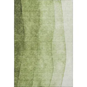 HomeRoots 652735 8 x 10 ft. Olive Green & Ivory Ombre Transitional Washable Machine Made Rectangle Area Rug with UV Protection
