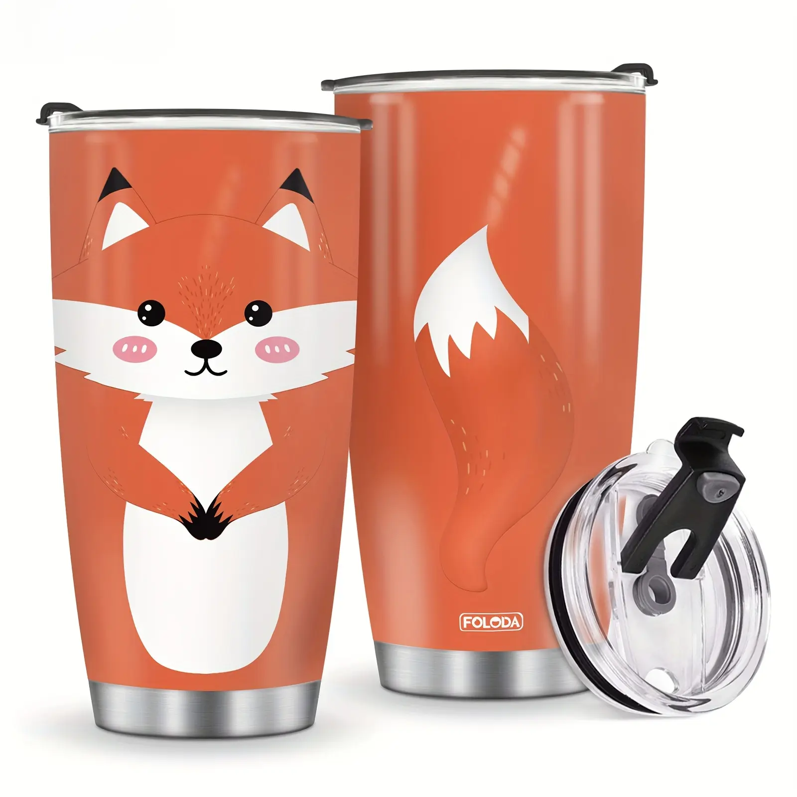 20oz Vacuum Insulated Tumbler with Casual Fox Print, a Reusable Stainless Steel Travel Mug for Fox Lovers for Camping & Travel, Insulation, Leak-Proof, Double Wall, Animals, Travel Use