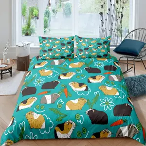 Feelyou Hamster & Carrot Cartoon Pet Animal Duvet Cover Set - Twin Size, Breathable Polyester Modern Flat Weave, Bedroom Bedding Set, Multi-Size Option Available (No Comforter), Breathable Duvet Set