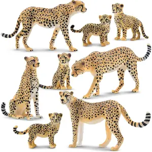 8PCS Cheetah Figurines with Cheetah Cubs, Realistic Jungle Zoo Animals Figurines Family Set, Educational Toy Cake Toppers Christmas Birthday Gift for Kids