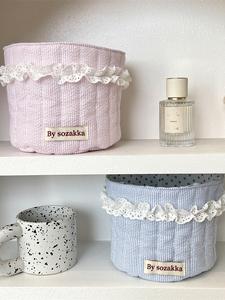 cute quilted makeup storage basket, multifunctional large capacity storage basket, desktop storage organizer for home office