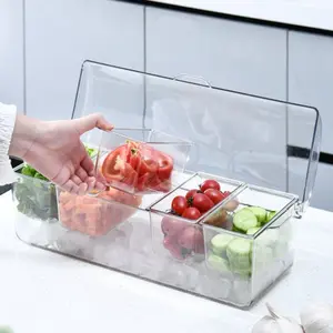 Travel fruit and vegetable crisper, food grade large capacity, grid crisper, household refrigerator ice cube crisper, fruit sealed box, kitchen storage box, transparent, two layers, with lid, suitable for sushi, fruit and food storage
