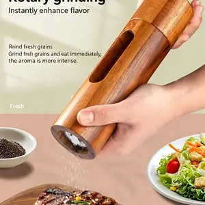 1 pepper grinder adjustable grinding bottle pepper picnic barbecue sea salt grinding seasoning jar acacia wood grinder