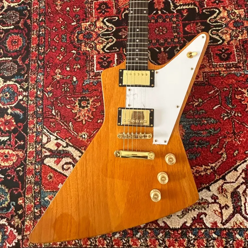 Explorer Style Electric Guitar  1958 Vintage Korina Gold Hardware HH Pickups Natural Wood