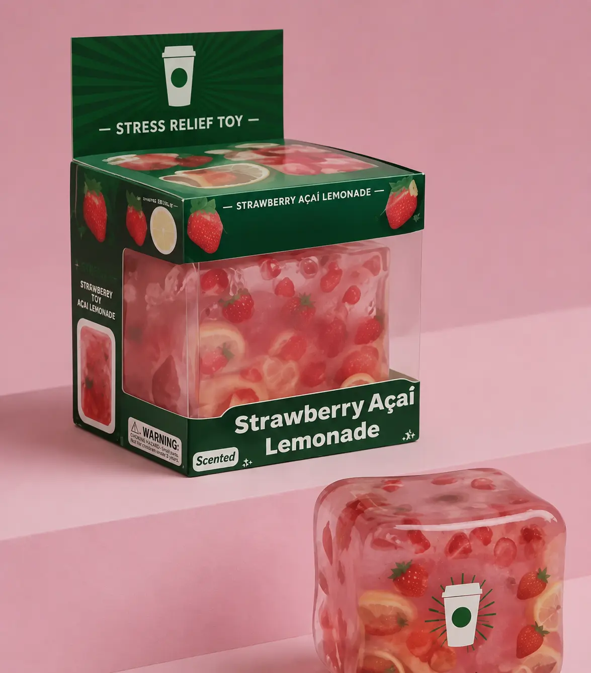 Strawberry Acai Lemonade Squishy Cube - Limited Drop stress Relief Toy for Kids
