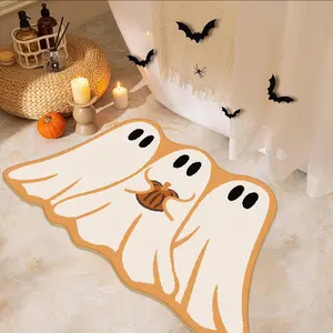 Cute Ghost Halloween Bath Mat, Water Absorbent Mat, Soft Plush Absorbent Rug, Creative Design Bathroom Carpet, Comfortable Floor Mat for Bedroom & Entryway, Bathroom Mats