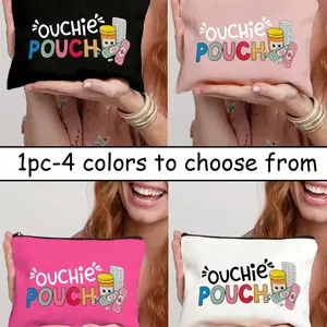 Cartoon Medicine Bottle Pattern Storage Bag, Colorful Letters Oucuie Pouch, Washable Makeup Organizer, Durable Handbag, Foldable Design