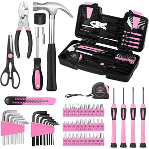 58-Piece Pink Tool Kit Basic Home Repair Tool Set, General Household Hand Tool Kit, Small Tool Kit with Plastic Toolbox Mini Tool kit for Women