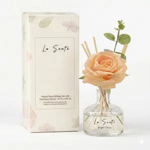La Sente Reed Diffusers Set, 8.5 oz Flower Scented Diffuser with Black Rattan Reeds & Dried Red Flowers, Long Lasting Home Fragrance for Bathroom, Shelf Decor & Air Fresheners
