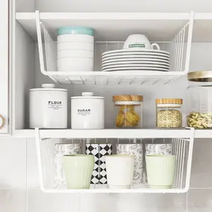 nder Shelf Basket,4 Pack Wire Rack, Slides Under Shelves for Storage,Space Saving for Kitchen Counter Pantry Desk Bookshelf Cupboard